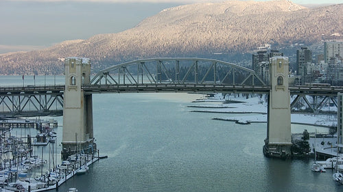 Granville Street Bridge after snowstorm. Vancouver, Canada. HD video.