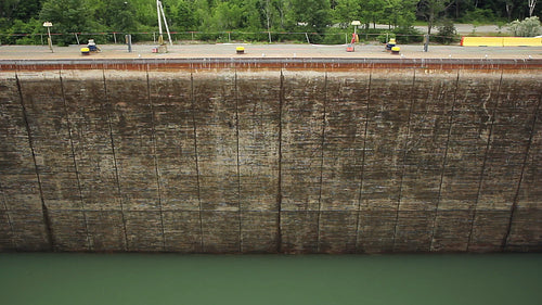 Massive canal lock wall on the Welland canal. Canal Lock 3. Ontario, Canada. HD video.