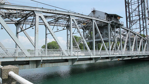 Lift bridge on the Welland canal. Port Colbourne, Ontario, Canada. HD video.