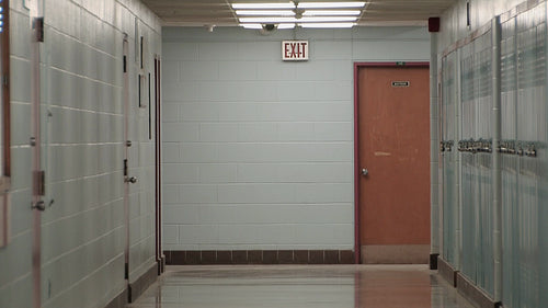 High school hallway. Zoom out. Toronto, Ontario, Canada. HD video.