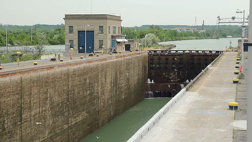 Welland canal lock gates. Canal Lock 3. Ontario, Canada. HD video.