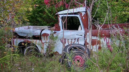 Abandoned pick-up truck. HDV footage. HD.