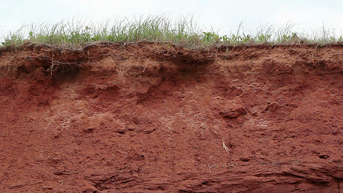 Seafront cliff showing red soil. PEI, Canada. HD.