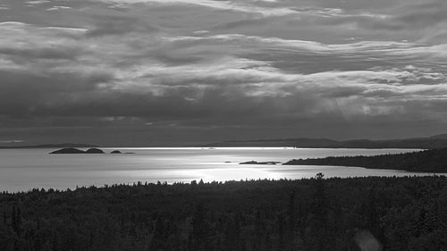 Lake Superior shoreline. Timelapse. Black and white. 4K.