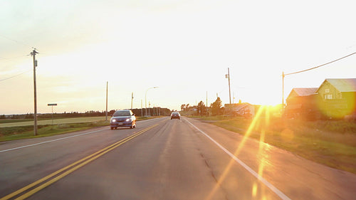 Sunset drive. POV drive in PEI, Canada. HD.