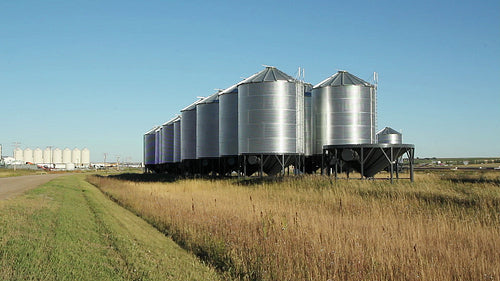 Grain silos. Wide shot. Swift Current, Saskatchewan, Canada. HD.