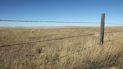 Farm fence in prairies. Alberta, Canada. HD.