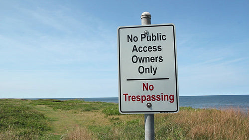 No public access sign. Prince Edward Island. HD.