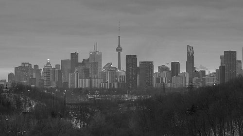 Toronto time lapse. Grey winter morning. Black and white. Toronto, Ontario, Canada. 4K.