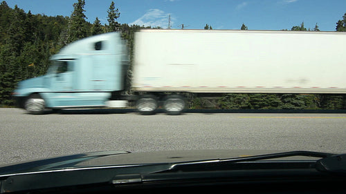 POV driving. Waiting for trucks to pass. Northern Ontario, Canada. HD.