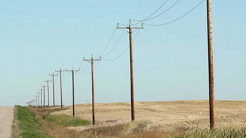 Telephone poles in rural area. Manitoba, Canada. HD.