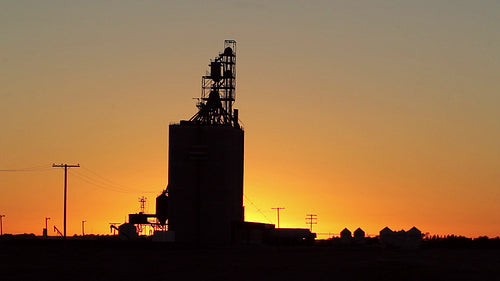 Grain elevator at dusk. Saskatchewan, Canada. HD.
