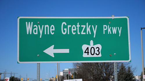 Wayne Gretzky Parkway sign in Brantford, Ontario, Canada. 4K (3840 x 2160)
