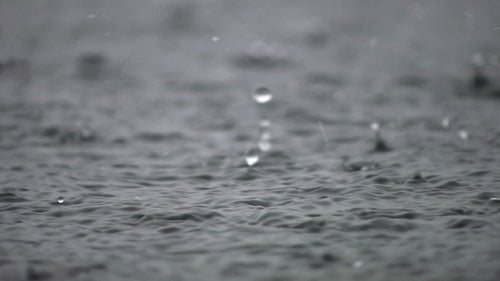 Heavy rain on water with sound. Closeup. HDV footage. HD.