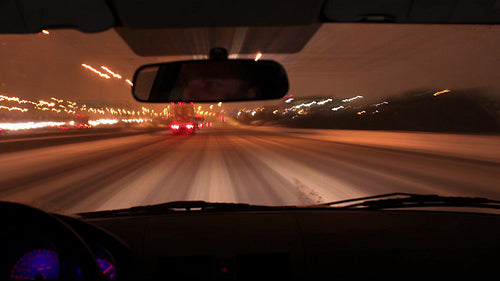 Winter POV driving. Toronto highway 401 time lapse. No visible logos or license plates. HD video.
