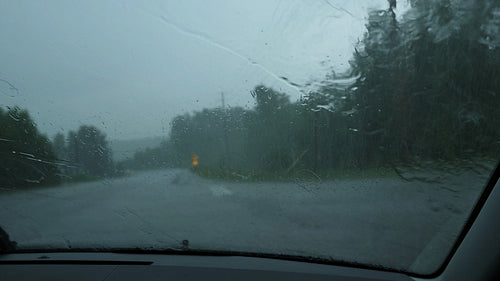 Pulled over to side of road in heavy rain storm. Rural Ontario, Canada. 4K.