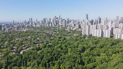 Drone aerial. Flying towards Toronto stock video footage. Summer. 4K.