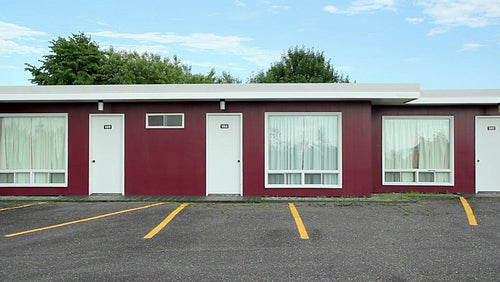 Classic motel. Exterior showing rooms. Quebec, Canada. HD.