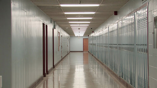 High school hallway. Zoom out. Toronto, Ontario, Canada. HD video.