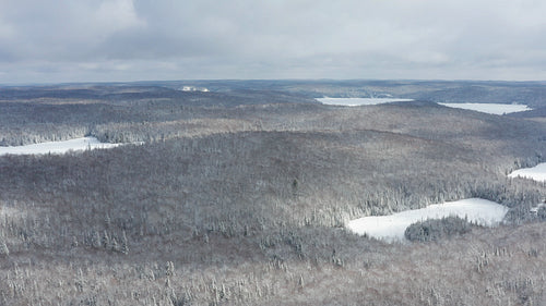 Winter landscape with lakes and forests. Haliburton, Ontario, Canada. 4K.