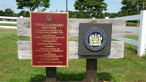 Historic Prince Edward Battery sign. Charlottetown, PEI. 4K.