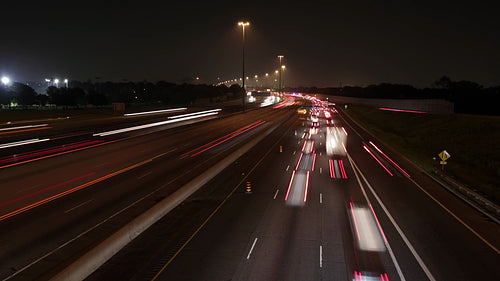 Highway 401 in Toronto. Time lapse of lanes at night. Fast & slow lanes. HD video.