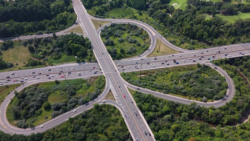 Rotating aerial view of Lawrence Avenue and Don Valley Parkway stock video footage. Toronto. 4K.