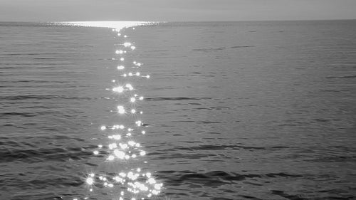 Slow motion lake with brilliant sun reflections. Lake Ontario. B&W. HD stock video.