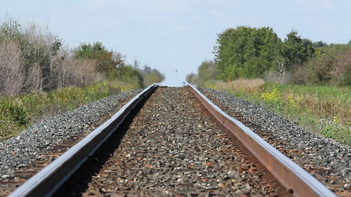 Train tracks with heat shimmer. Saskatchewan, Canada. HD.