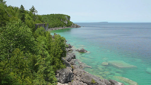 Bruce Peninsula National Park. Cliffs and turquoise water. HD.