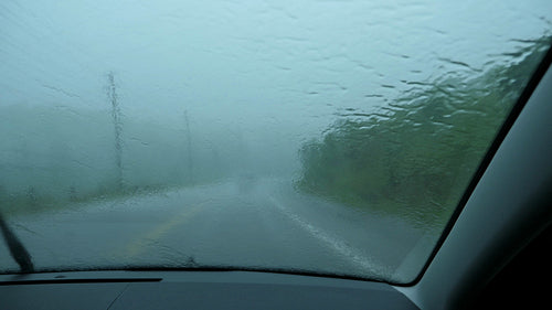 Driving in extreme and heavy rain storm. Rural Ontario, Canada. 4K.