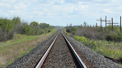 Train tracks with heat shimmer. Saskatchewan, Canada. HD.